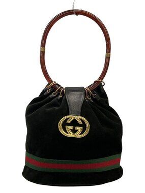 GUCCI Interlocking G/Sherry(web)/Old Gucci - Black Suede Leather Shoulder Bag